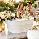 Galvanized Metal Beverage Tub for Parties - 4.5 Gallon Ice Bucket Drink Cooler with Handles, Mimosa Bar Supplies for Wine, Champagne, Beer, Cocktails and Soda, White, 18" x 11.5" x 7.5"