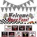Tiamon Racing Car Party Decorations Set 9 Racing Party Signs 2 Black and White Checkered Flags Pennant Banner 1 Welcome Race Fans Banner Backdrop Race Car Birthday Supplies