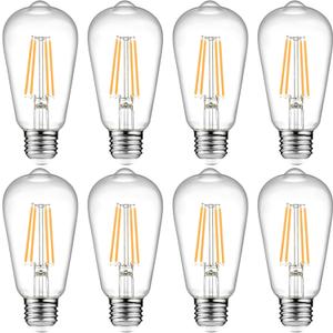 Ascher Vintage LED Edison Bulbs, 6W, Equivalent 60W, Non-Dimmable, Warm White 2700K, ST58 Antique LED Filament Bulbs with 80+ CRI, E26 Medium Base, Clear Glass, Pack of 8