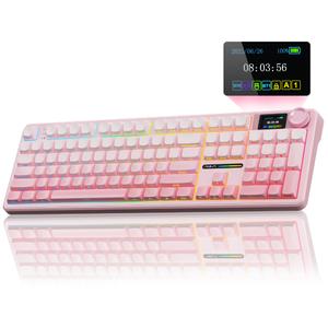 Aula F108 100% Wireless Gaming Keyboard 4000mAh Battery, Full Size Custom Gasket Mechanical Keyboard, Programmable 108 Keys, Hot-Swappable, for Win/Mac (Pink Gradient)