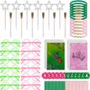 72 Pcs Witch and Princess Party Favors, Witch Broom Pens Mini Star Wands Bracelets Sunglasses Scrunchies Goodie Bags for Birthday Wicked Party Favors