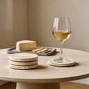 Natural Travertine Marble Coasters Set of 4-4" Round Stone Drink Coasters, Non-Slip Cork Backing, Housewarming Gift, Wedding, Protect Tables from Stains & Scratches (BD140)