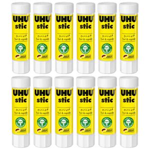 UHU Stic Glue Stick - Strong and Fast, Solvent Free Adhesive - Clear Application - 8g - Pack of 12