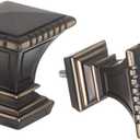 Ivilon Decorative Window Curtain Rod - Carved Square Finials, 1 1/8 in Rod, 28 to 48 in. Antique Black
