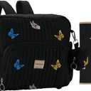 Diaper Bag Backpack, Mini Maternity baby bag with Changing Pad, Insulated Pockets, Stroller Straps & Pacifier Case (Black - Butterflies)