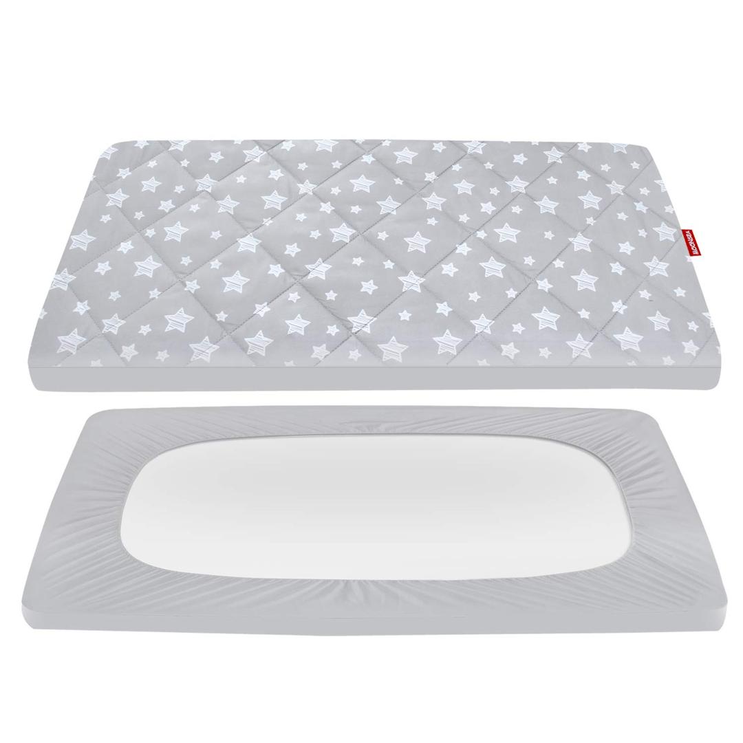 Pack and Play Sheets Fitted, Breathable Thick Playard Lovely Print Cover 39"27"5" Compatible with Graco Pack n Play, Gray Star