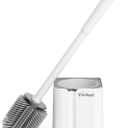 Toilet Brush and Holder Set, Silicone Toilet Bowl Brush, Bathroom Accessories, Durable Toilet Scrubber Bristles, Compact Size for RV, Wall Mountable, Drip-Proof, Deep Cleaning (White)