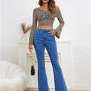 SOLY HUX Women's Y2k Graphic Tees Lace Trim Cold Shoulder Long Sleeve Star Print T Shirt Crop Tops (Dark Grey Star)