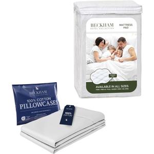 Beckham Hotel Collection Mattress Pad & Cotton Pillowcases, King, White