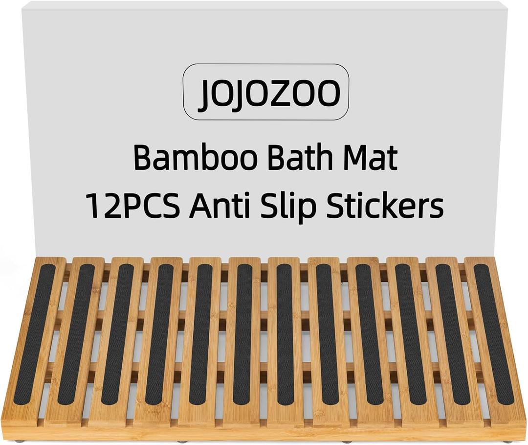 Bamboo Bath Mat, Bamboo Shower Mat for Bathroom, Non-Slip Bathroom Mat with Anti-Slip Stickers, Easy Clean Wooden Bath Floor Mat for Indoor Outdoor  Natural, 25.5916.141.57Inches (25.6" x 16.1" (Rectangular), Natural)