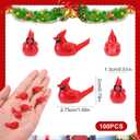 100pcs Mini Resin Red Cardinal Bird Figurines, Tiny Cardinal Figurine Small Animals Christmas Ornaments for Xmas Gift Miniature Garden Crafts Christmas Cupcake Decoration Cake Topper