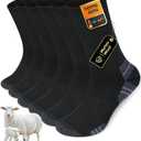 Merino Wool Hiking Crew Socks, Thick Thermal Warm Winter Cushioned Sock For Men & Women, Moisture-Wicking 3 Pairs (Black)