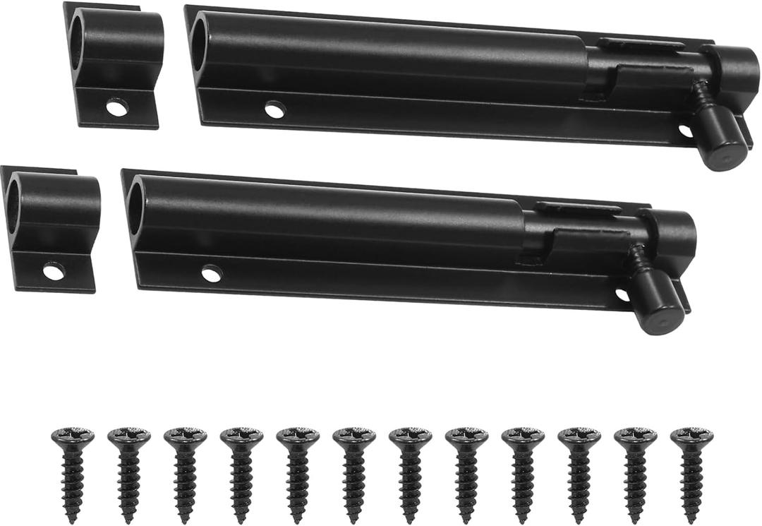 Piutouyar 2 Pcs 4 Inch Barrel Bolt Latch, Heavy Duty Sliding Door Latch Aluminum Alloy Mini Slide Bolt Latch Small Sliding Lock Door Lock for Security Gate Warehouse Garage Door Latches(Black)