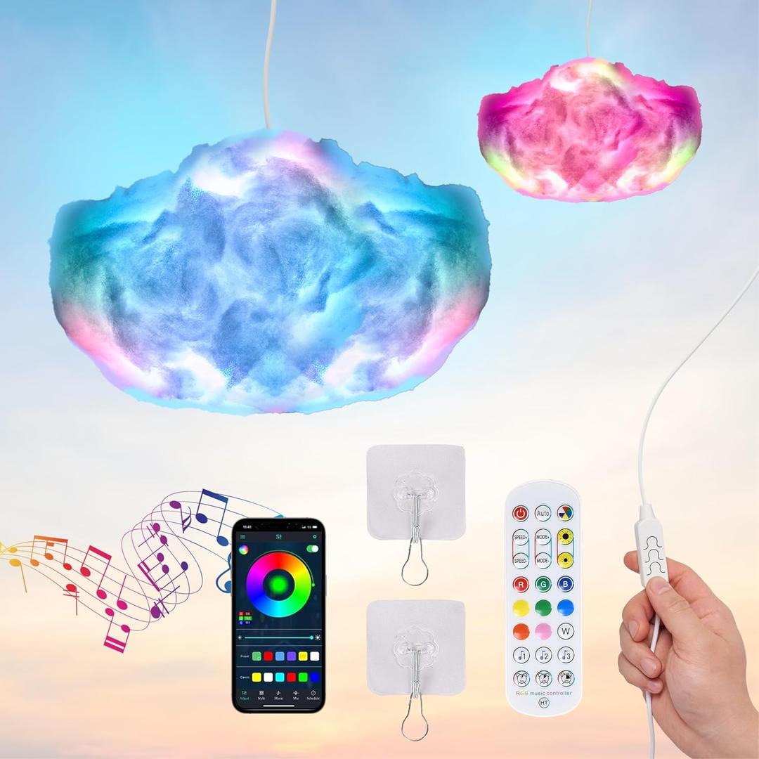 LED Clouds for Ceiling - DIY Night Lamp for Bedroom Decor - LED Clouds Lights with Music Sync, Remote Control - Adjustable Light Effects for Ambiance Enhancement, 2Hx8Lx7W Inch, White LED Clouds for Ceiling - DIY Night Lamp for Bedroom Decor - LED Clouds Lights with Music Sync, Remote Control - Adjustable Light Effects for Ambiance Enhancement, 2Hx8Lx7W Inch, White
