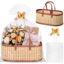 Reallnaive 1 Sets Empty Gift Baskets to Fill Large Bamboo Woven Baskets with Handles 15.8 x 7.9 x 6.3 inch Includes Clear Wrap Bags and Bows for Raffle, Baby Shower, Graduation,Wedding