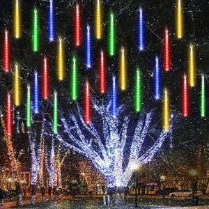 iBaycon 20 Tubes 480 LED Meteor Shower Rain Lights, 11.8 inches Cascading Icicle Lights Waterproof Outdoor, Connectable Falling Raindrop Lights with Timer for Holiday Party Christmas Decorations (Multicolor)