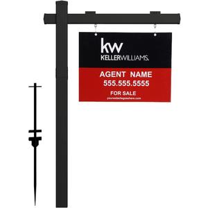 Vinyl PVC Real Estate Sign Post 6' Tall (4"x 4"x 72"), Realtor Yard Sign Post with Flat Cap for Open House and Home for Sale, 47" Arm Holds Up to 36" Sign, Black (No Sign) (72"X47", BLACK)