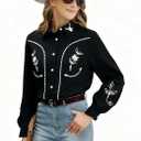 Western Shirts for Women Cowgirl Cowboy Button Down Tops Floral Print Long Sleeve Snap Western Outfits, M