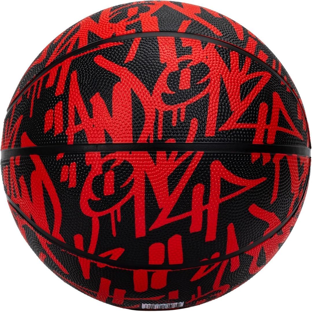 AND1 Street Ink Rubber Basketball: Official Regulation Size 7 (29.5 inches) Rubber Basketball - Deep Channel Construction Streetball, Made for Indoor Outdoor (Red)