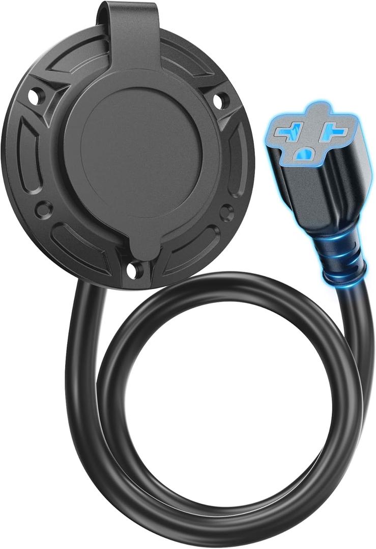 20A 125V AC Port Plug,12AWG Heavy-Duty RV Shore Power Inlet Plug with 5-in-1 T-Blade Adapter & 16'' Extension Cord,Waterproof AC Power Inlet Socket Outlet Box Integrated Outdoor Electrical Receptacle