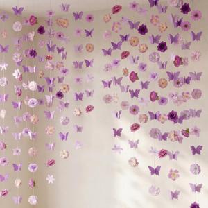 Dunzoom 10 Pack 36 ft 3D Wildflower Butterfly Garland Party Decor 6 Purple Artificial Flower Floral Hanging Vine 4 Butterfly Banner for Spring Birthday Wedding Baby Shower Backdrop Wall Arch Supplies