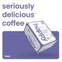 happy coffee dark roast coffee pods, 22 count, notes of cocoa & contentment, compatible with most K-cup brewers, rainforest alliance certified