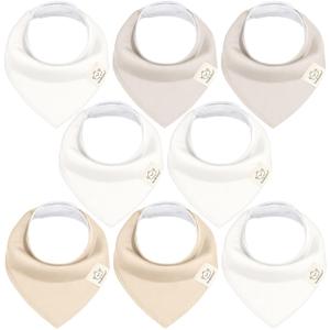 KeaBabies 8-Pack Organic Baby Bandana Bibs for Boys, Girls - Super Absorbent Triangle Baby Bibs for Drooling and Teething Infant, 100% Cotton Extra Soft for Newborn, Infant 0-36 Months (Purest)