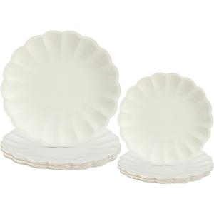 30 Pcs Cream Scalloped Paper Plates 9.5 Inch and 7.5 Inch Shell Edge Disposable Dinner Plates for Birthday Wedding Baby Shower Party Decorations