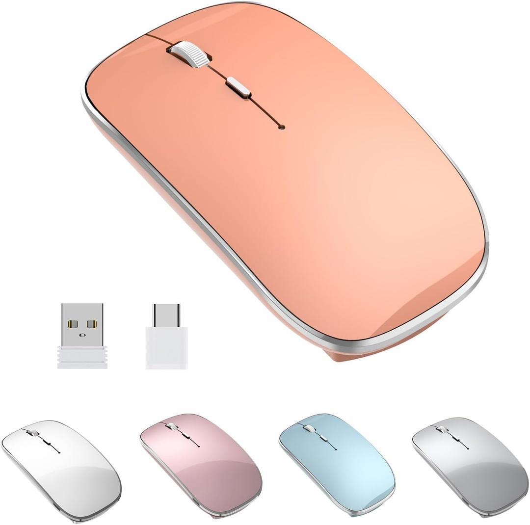 Wireless Mouse Chargeable Portable Silent USB-A and USB-C Dual Mode Wireless Mouse 3 Adjustable DPI for Laptop, Mac, Android, PC (Q23S Orange)