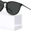 STGATN Vintage Round Sunglasses for Women Polarized UV Protection, Trendy Retro Designer Style ST028 (2. Matte Black Frame Grey Lens)