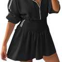 Fisoew Womens 2 Piece Outfits Skirts Sets Quarter Zip Cropped Sweatshirts Casual Mini Skorts Workout Lounge Wear Sweatsuits, Medium