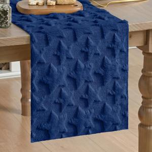 Artoid Mode Blue Soft Plush Faux Fur Jacquard Patriotic Stars 4th of July Table Runner, Memorial Day Holiday Kitchen Dining Table Decoration for Home Party Decor 13x90 Inch