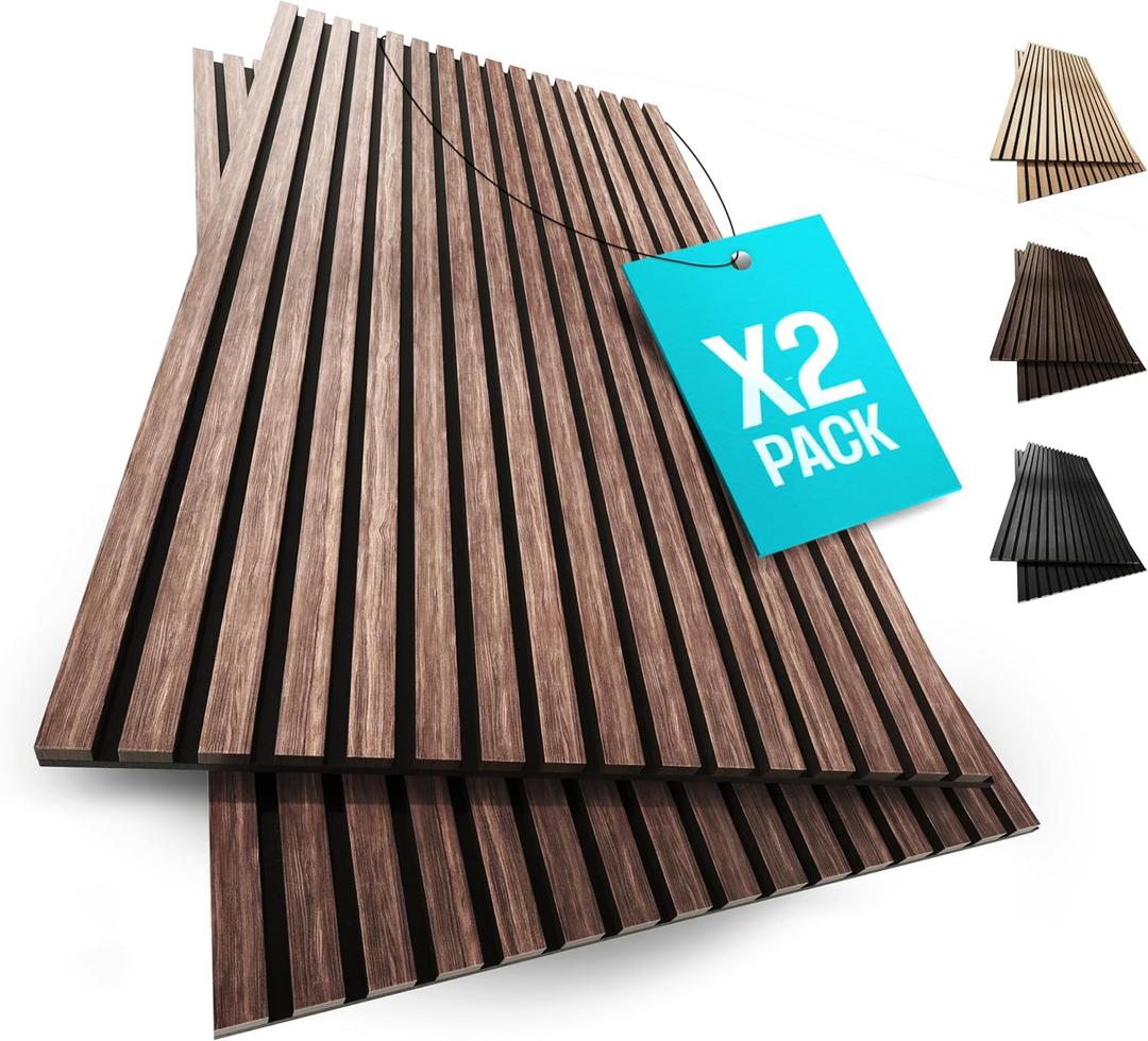 2-Pack Wood Panels for Wall - Acoustic Wood Slat Wall Panels, Soundproof Wooden Paneling for Interior Decor (2pcs - 47.2x23.6 inches, Natural Walnut)