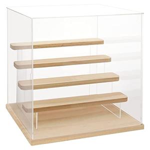 Choowin 5 Tier Clear Acrylic Display Case for Collectibles, Mini Figures, Pop Mart, Labubu, Sonny Angel, Smiski - Assemble Dustproof Acrylic Display Box with Door, Stand (Wood Base Step)