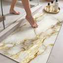 Color&Geometry Ultra Thin Bathroom Rugs Non Slip,Absorbent Quick Dry Bath Mats for Bathroom,Thin Bath Rugs Washable with Rubber Backing Fit Under Door Outside Shower,Gold-Veined White Marble,24"x43"