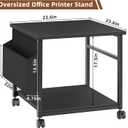 Lerliuo Black Large Printer Stand with Storage | 23.6" W x 23.6" D x 22.8" H Printer Table for Home Office, Rolling Printer Cart Holder with Lockable Wheels & Side Pocket