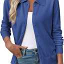 EVALESS Cardigan Sweaters for Women Wool Blend Lightweight Trendy Long Sleeve Lapel Collar Button Down Sweater Cardigans, M