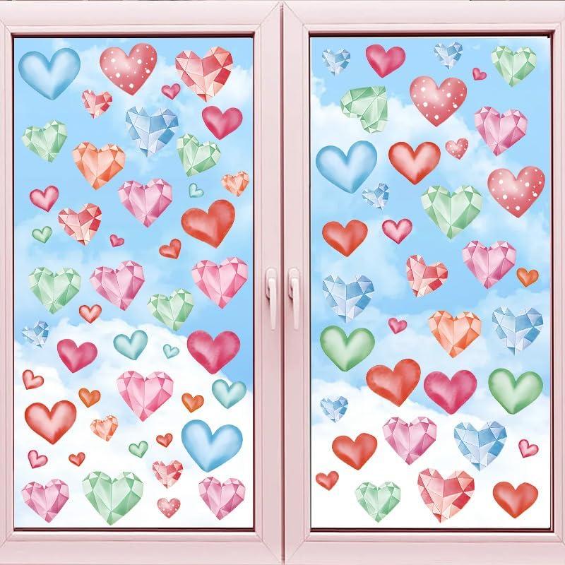 2 Sheet Valentine's Day Wall Decals Love Heart Wall Stickers Valentines Window Clings Pink Heart Tree Home Bedroom Decor Decals Peel and Stick for Valentines Wedding Anniversary Party Supply