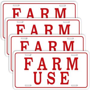Blulu 4 Pieces Farm Use ID Tag Sign 12 x 6 Inch, Aluminum Reflective Rust Free Farm Use License Plate Weatherproof Metal Signs Easy to Install, Red and White