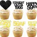 18pcs Black Gold Glitter Dessert Cupcake Pick for Straight Outta 1966 Cheer to 59 Years Old Theme Decor Supplies Happy 59th Birthday Party Decoration