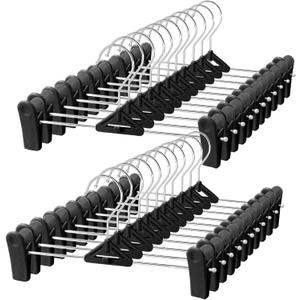 NORTHERN BROTHERS Pants Hangers with Clips 30 Pack Black - Stackable Space Saving - Non-Slip, Adjustable - Jeans Shorts Skirt Hanger with Clips for Man, Women, Kid, Children, Baby