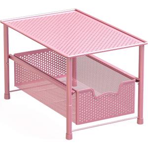 Simple Houseware Stackable Under Sink Cabinet Sliding Basket Organizer Drawer, Pink