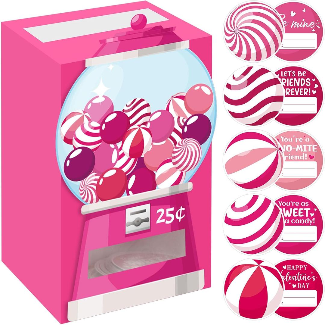 2 x Valentines Day Mailbox with 40 Greeting Cards DIY Valentines Gumball Machine Box Crafts Candy Cards for Gifts Exchange Party Favors