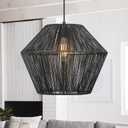 ELYONA 16.5” Large Modern Woven Chandelier Farmhouse Coastal Pendant Light Fixtures Matte Black Handwoven Rattan Basket Shade Boho Pendant Hanging Lamp for Kitchen Dining Room Bedroom Foyer Hallway
