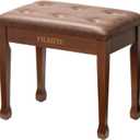 Wooden Piano Bench with Storage, Piano Stool with Waterproof Padded Cushion, Bench Seat for Vanity, Living Room, Bedroom (Wood), 20.7 inches x 12.6 inches x 18.7 inches