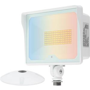 kadision 55W White LED Flood Light with Dusk-to-Dawn Photocell, 3000K/4000K/5000K Selectable, 120V 6600lm IP65 Waterproof Knuckle Mount Outdoor Security Lights, ETL Listed