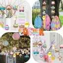 12Pcs Wooden Happy Easter Ornaments for Tree Cute Chick Rabbit Hanging Decorations Truck Easter Egg Spring Flower Hanging Ornaments Holiday Bunny Decorations for Indoor Courtyard Porch Decoration