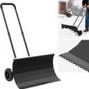 Snow Shovel with Wheels for Driveway, Combined Snow and Ice Removal Design, Angle Adjustable Blade & Handle Snow Pusher Shovel,Efficient Snow Plow for Pavement