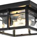 Farmhouse Ceiling Light Fixture Black 2-Light with Clear Glass, Square Flush Mount Ceiling Light for Hallway Kitchen Bedroom Porch