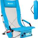 AKSOUL Folding Beach Chair for Adults: Low/High Back Chairs with Carry Bag - Extra Wide Seat Chair with Comfortable Pillow & Storage Pocket (1 Pack & 2 Pack, Blue)